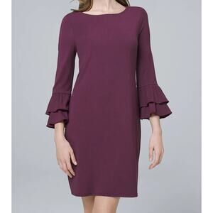 WHBM Double Tiered Ruffle Sleeve Shift Dress Size M Purple Holiday Wedding Guest